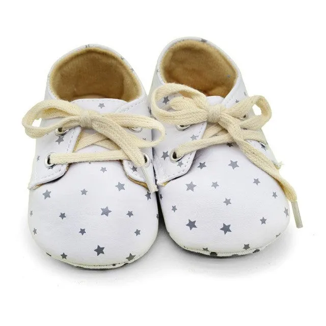 0-18M Newborn Kids Baby Shoes Star Pattern Lace Up Soft Sole Sneaker Crib Shoes L07