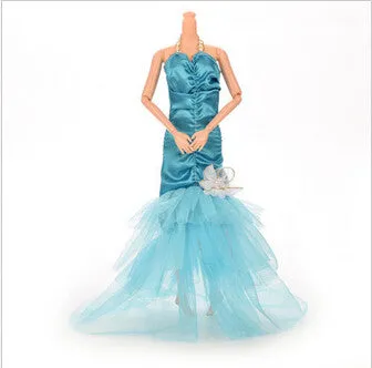 1Pcs New 3 Color Handmade Fishtail Dress For Barbie Doll Lace Flower Doll Dresses Dolls Accessories