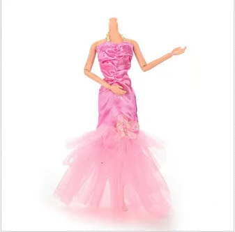 1Pcs New 3 Color Handmade Fishtail Dress For Barbie Doll Lace Flower Doll Dresses Dolls Accessories