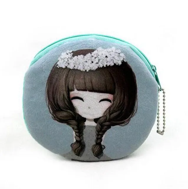 2015 Cute Girl Plush Coin Purse Dream Star Student Portable Zipper Ladies Coin Keys Holder Carteira Feminina For Christmas Giftt