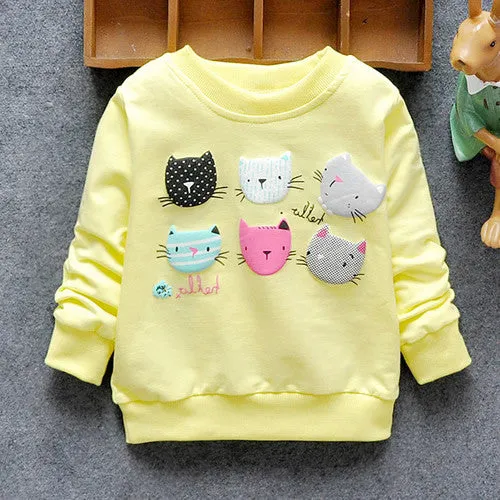 2016 New Arrival Baby Girls Sweatshirts Winter Spring Autumn sweater cartoon 6 Cats long sleeve T-shirt Character kids clothes