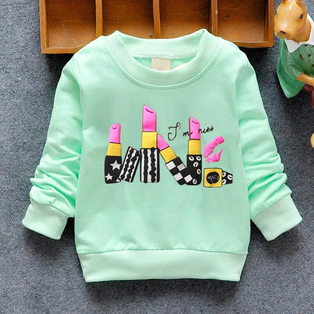 2016 New Arrival Baby Girls Sweatshirts Winter Spring Autumn sweater cartoon 6 Cats long sleeve T-shirt Character kids clothes