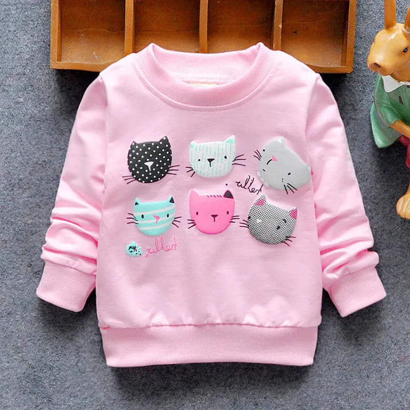 2016 New Arrival Baby Girls Sweatshirts Winter Spring Autumn sweater cartoon 6 Cats long sleeve T-shirt Character kids clothes