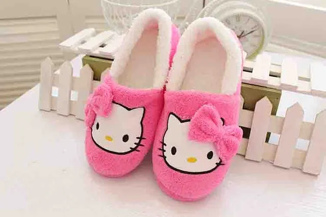 2016 Winter Women Slippers with heels Cartoon Cotton Slippers Indoor Home female Shoes  Plush Loafers  sandals fenty slides