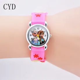 2017 fashion 3D Cartoon kids Watches Children Girls Boys Elsa and Anna Watch Casual Silicone Quartz Wristwatch Relogio Clock