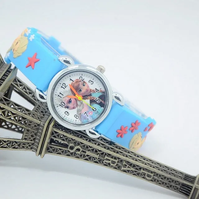 2017 fashion 3D Cartoon kids Watches Children Girls Boys Elsa and Anna Watch Casual Silicone Quartz Wristwatch Relogio Clock