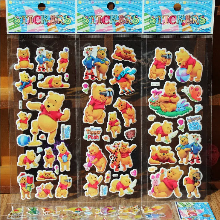 5pcs/lot Fashion Brand Kids Toys Cartoon Vigny Bear Tiger 3D Stickers Children girls boys PVC Stickers Bubble Stickers toy