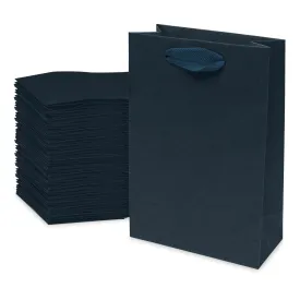 6x3x9 Extra Small Navy Blue Paper Bags with Ribbon Handles