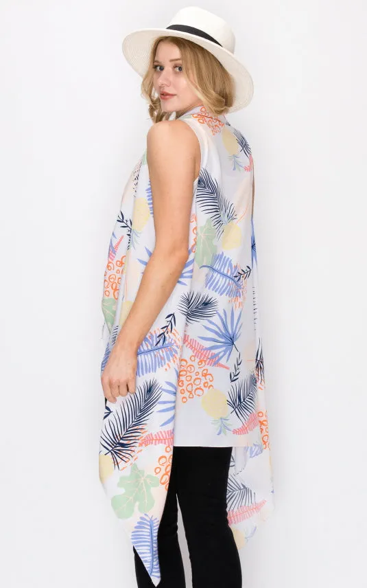 AV401 Flower Printed Scarf Long Vest