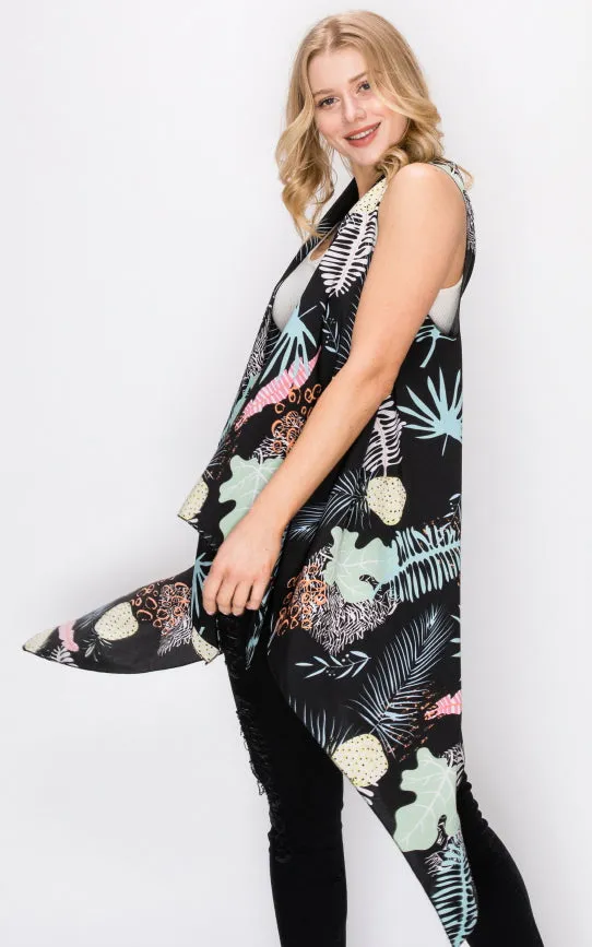 AV401 Flower Printed Scarf Long Vest