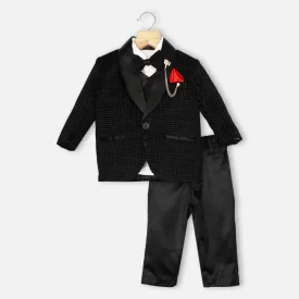 Black Velvet Waistcoat Set With White Shirt And Pant