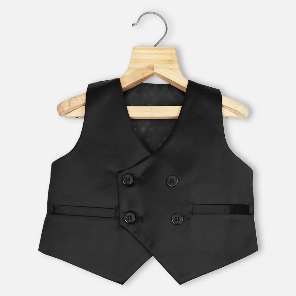 Black Velvet Waistcoat Set With White Shirt And Pant