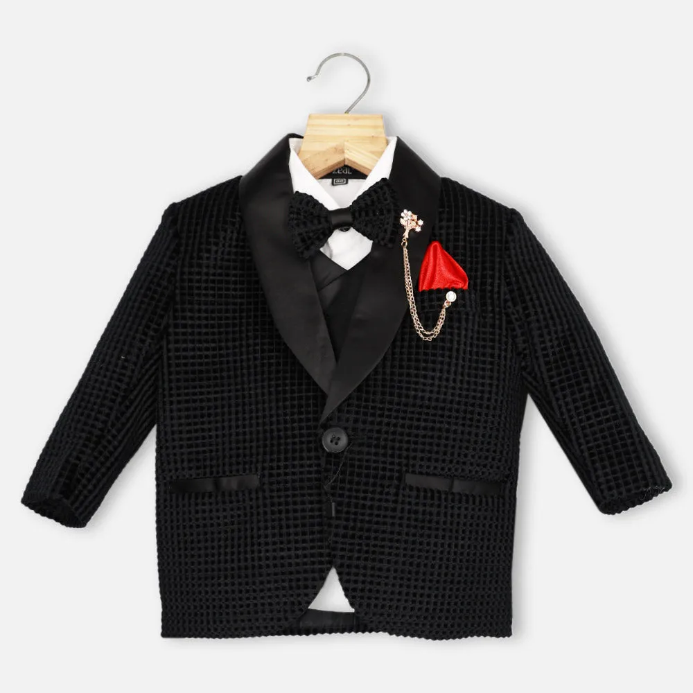 Black Velvet Waistcoat Set With White Shirt And Pant