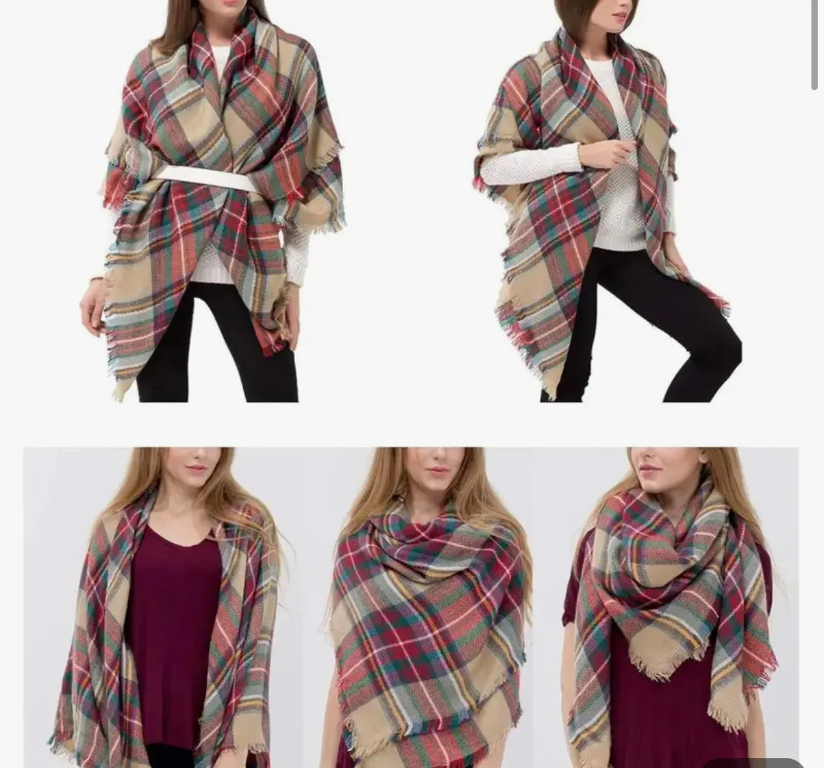 Blanket Scarf-Khaki/Red/Green