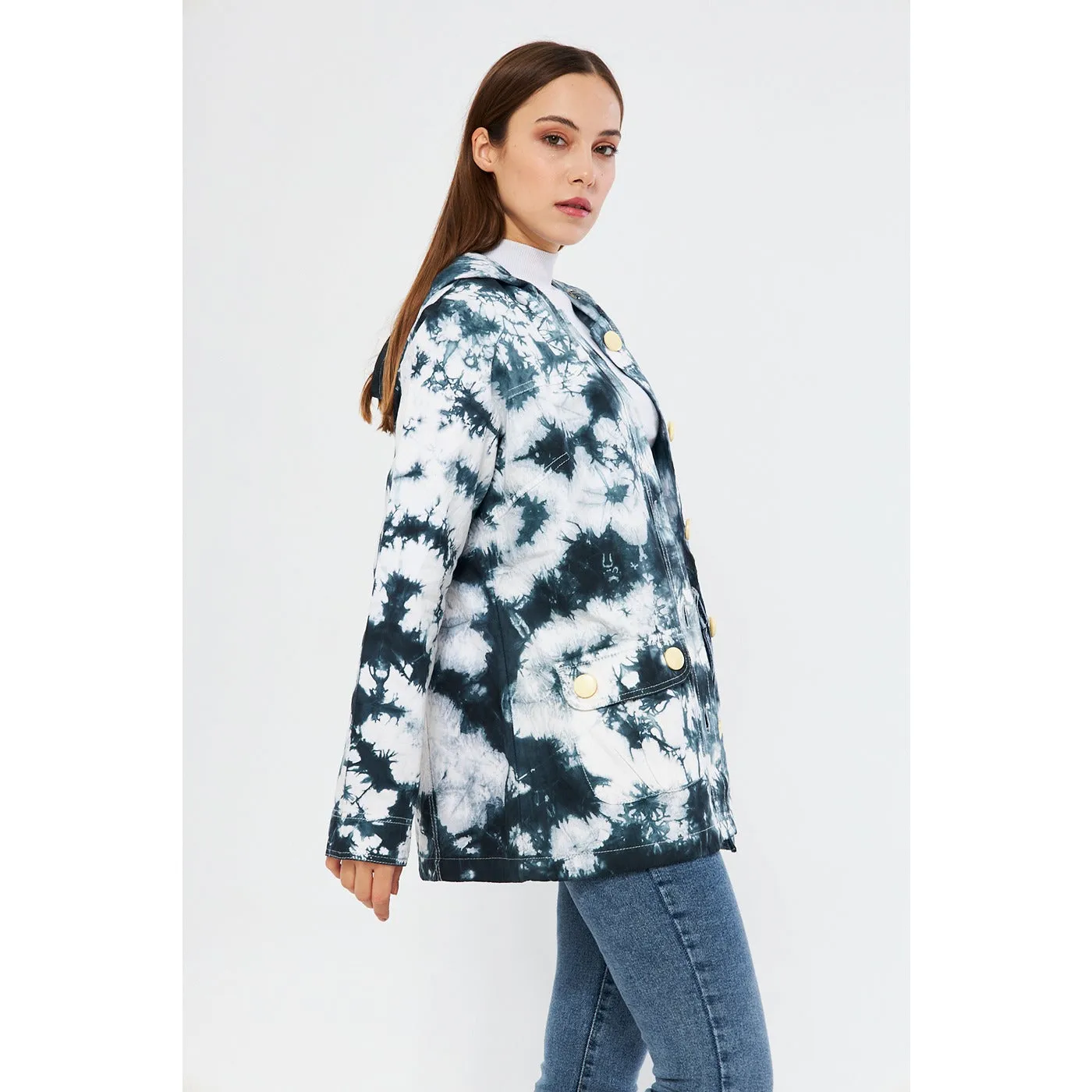 Blue Tie Dye Button Down Hoodie