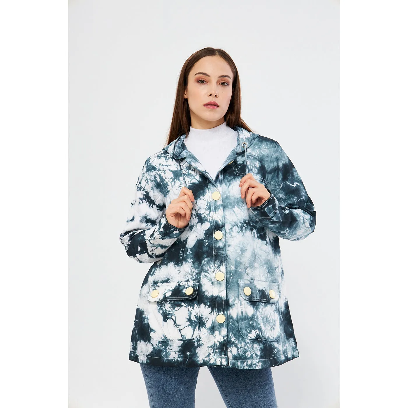 Blue Tie Dye Button Down Hoodie