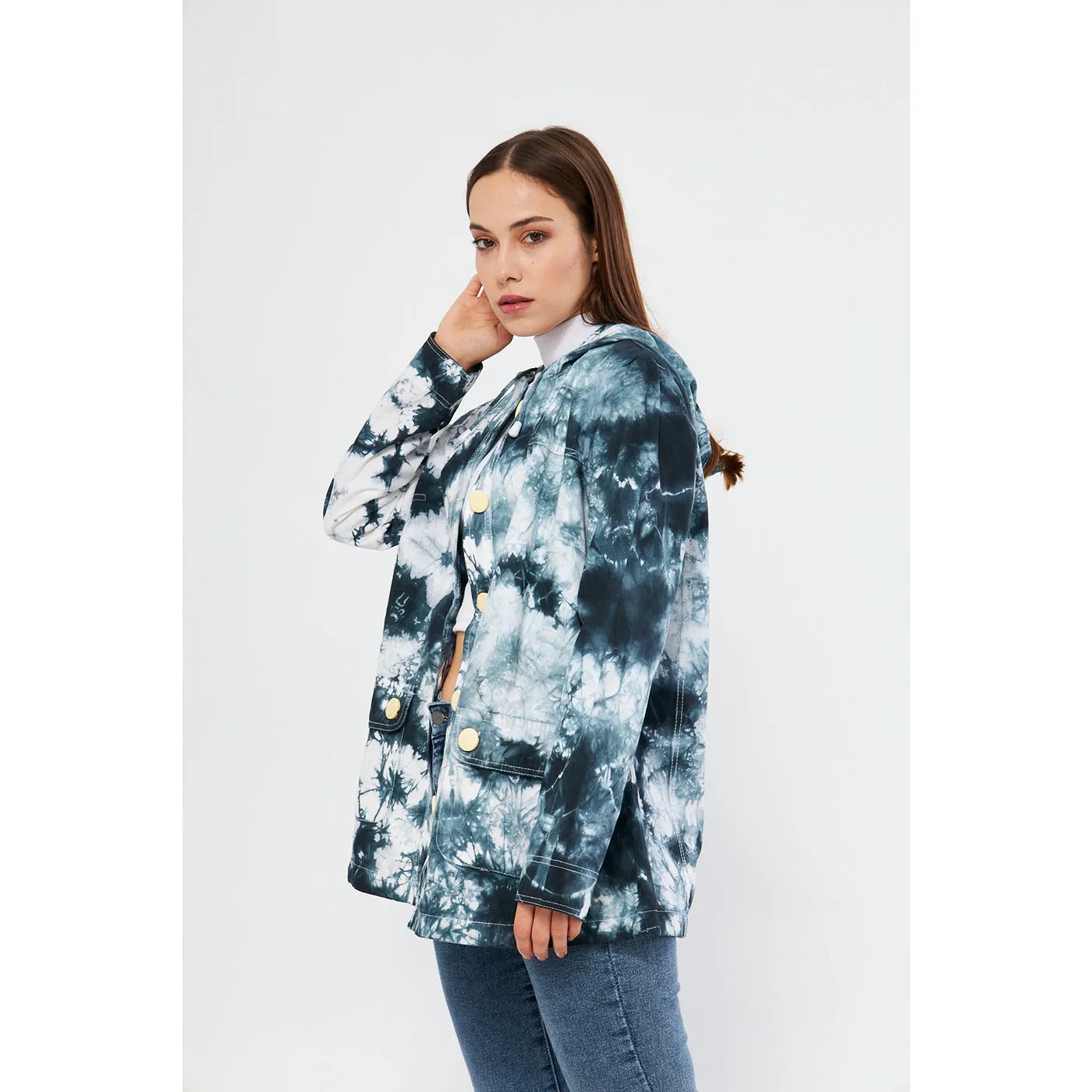 Blue Tie Dye Button Down Hoodie