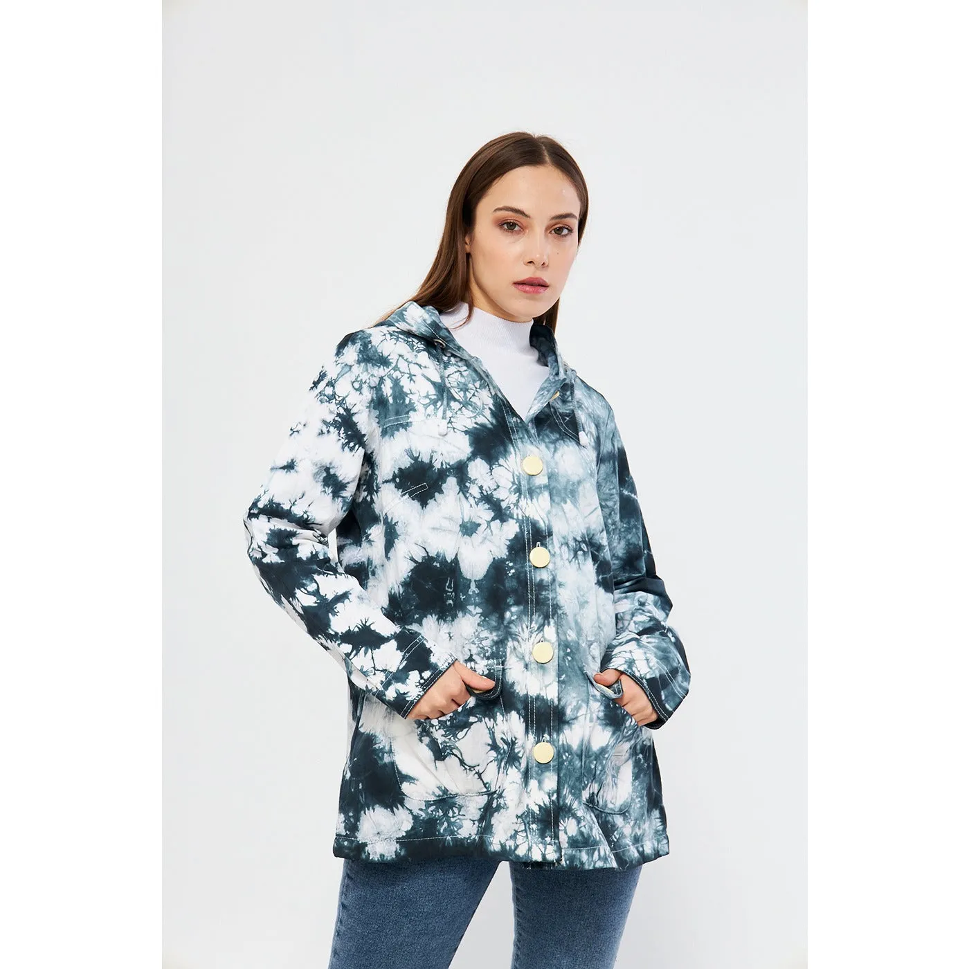 Blue Tie Dye Button Down Hoodie