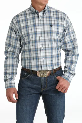 Cinch Light Blue/Gray/White Plaid Button-Down Shirt for Men