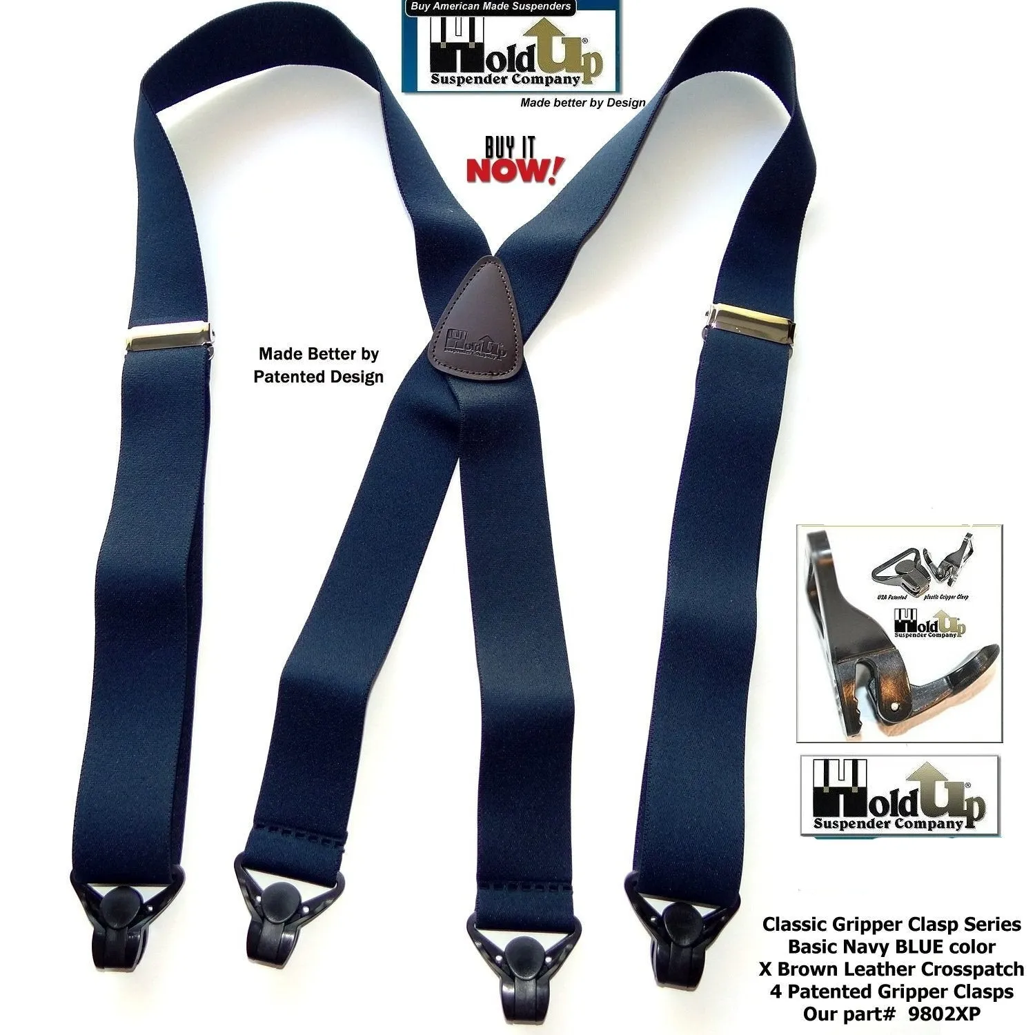 Classic Series Basic Blue Patented Gripper Clasp HoldUp Suspenders