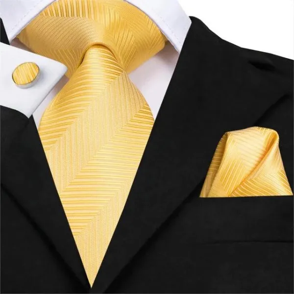 Classy Men Light Striped Gold Silk Tie