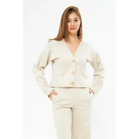 Cream Solid Button Cardigan