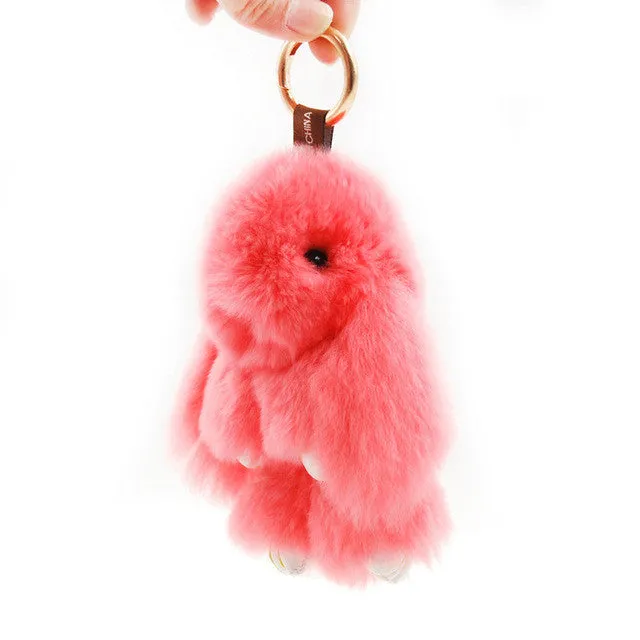 Cute Mini Genuine Rabbit Fur Pom Pom Key Chain Women Trinket Rabbit Toy Doll Bag Car Key Ring Monster Keychain Jewelry Gift