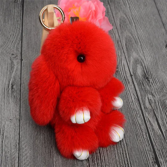 Cute Mini Genuine Rabbit Fur Pom Pom Key Chain Women Trinket Rabbit Toy Doll Bag Car Key Ring Monster Keychain Jewelry Gift