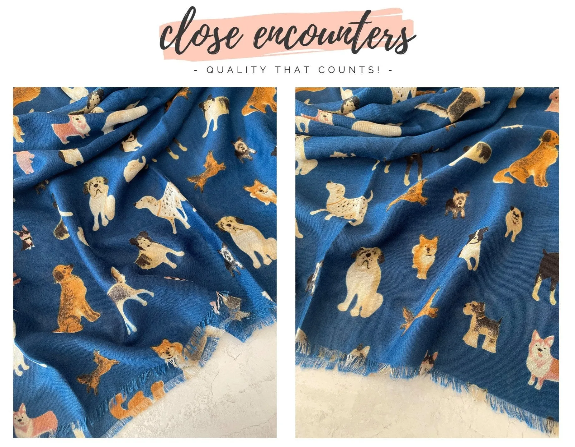 DEEP BLUE COTTON BLEND DOG PRINT LIGHTWEIGHT SCARF