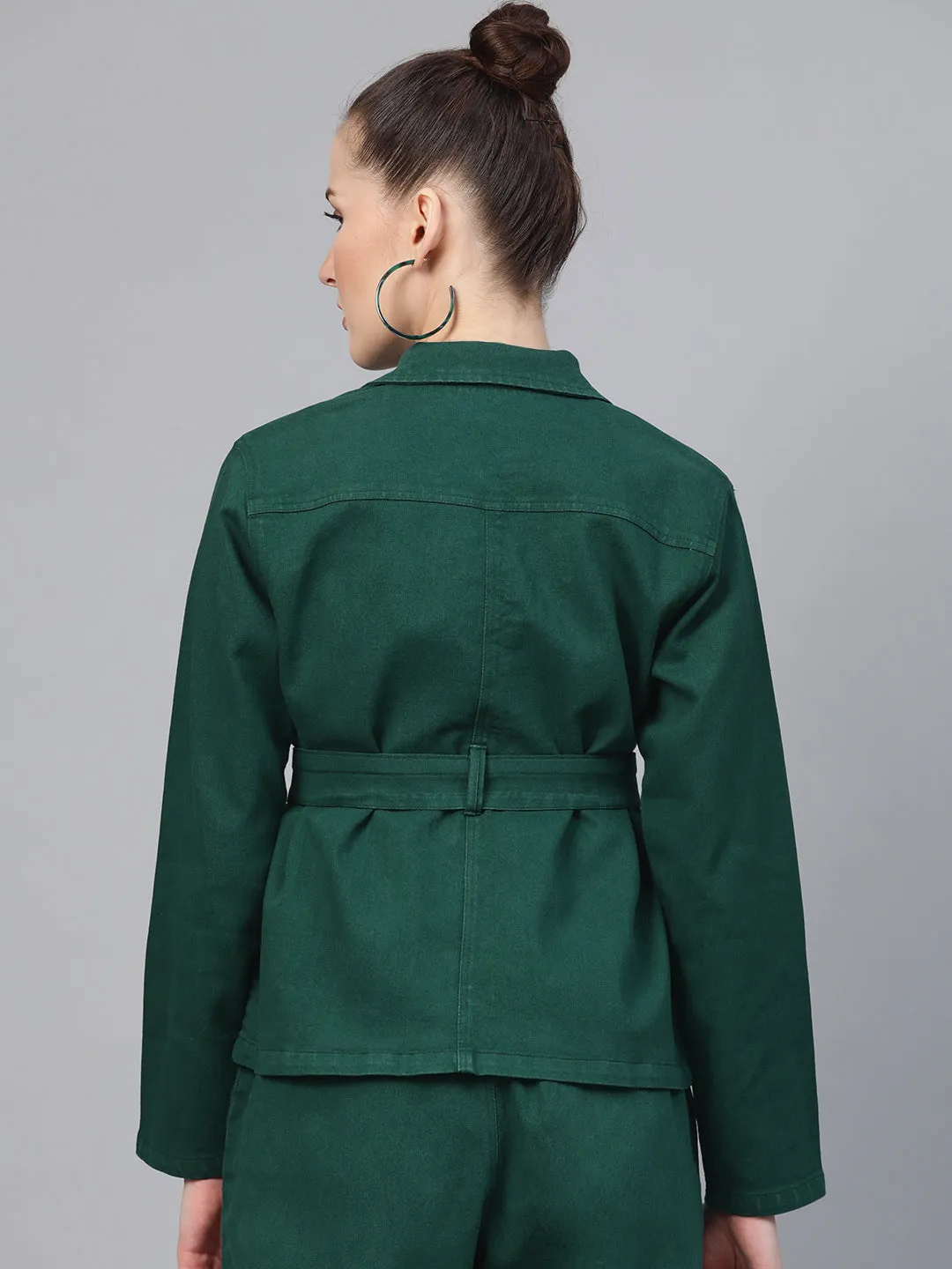 Emerald Green Denim Belted Jacket