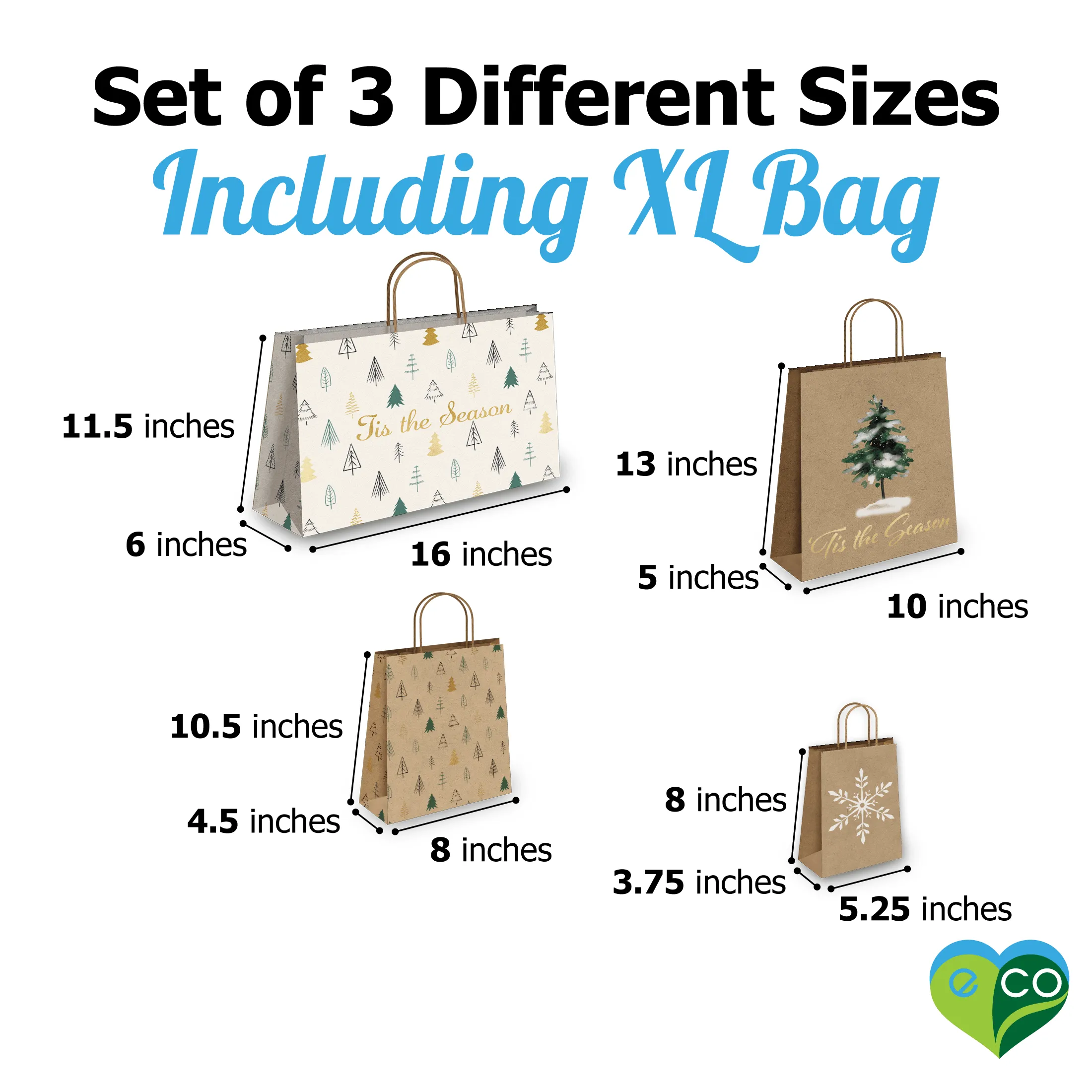 Fir Trees Kraft Gift Bags Mixed Size Set