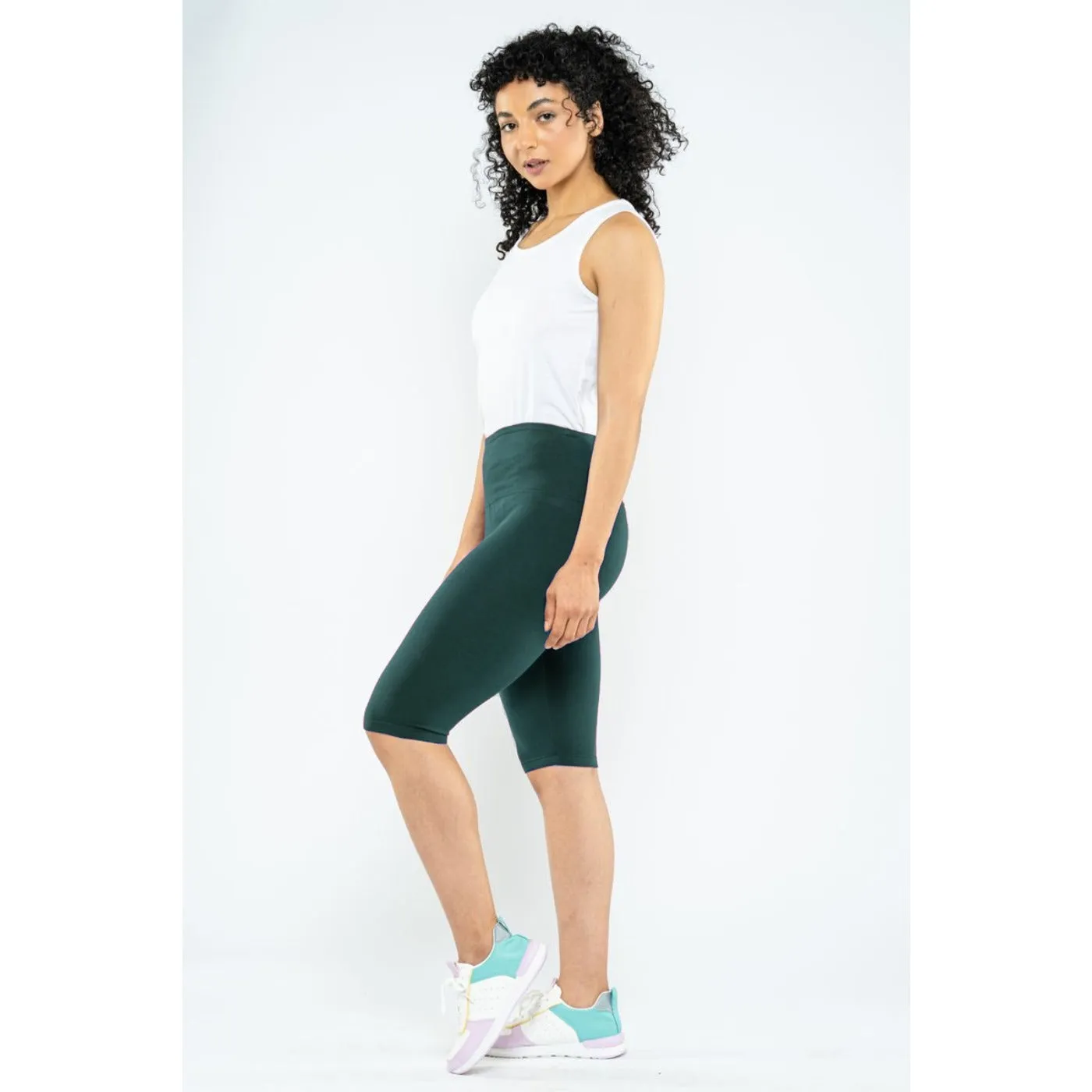 Green Plain Legging Shorts