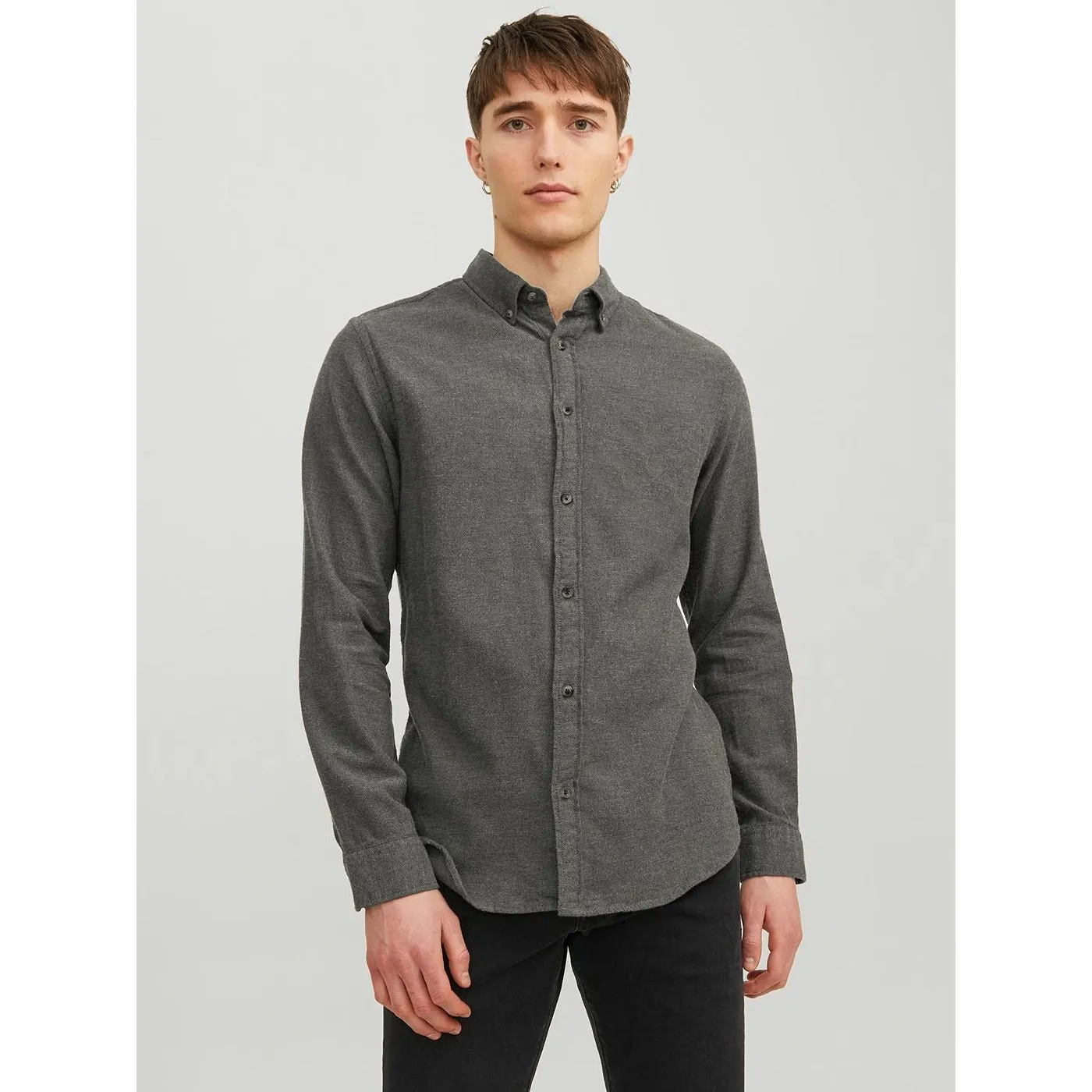 Grey Melange Button Down Shirt