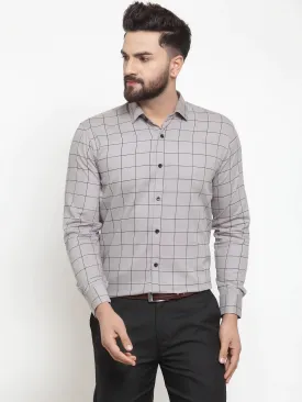 Grey Men'S Cotton Checked Formal Shirts