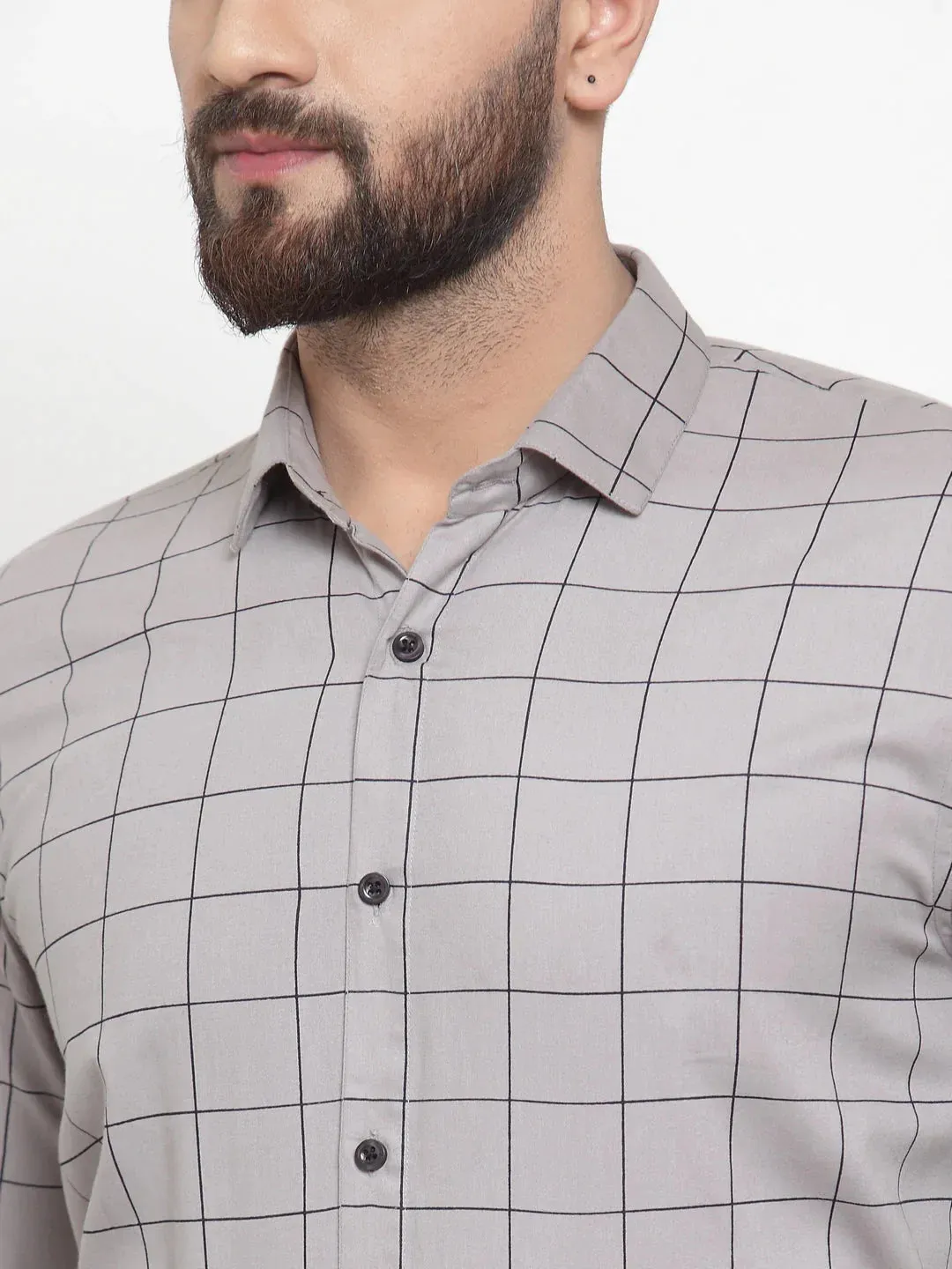 Grey Men'S Cotton Checked Formal Shirts