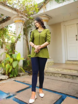 Heavy Rayon Green Tunic top for ladies