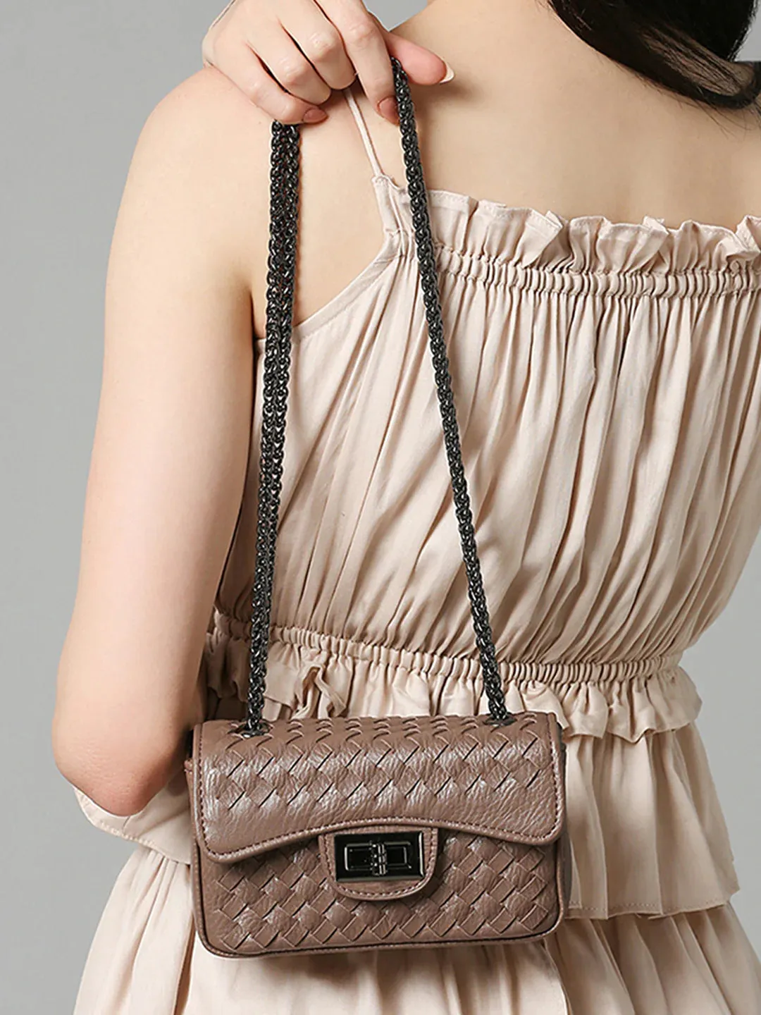 Inc.5 Women Beige Textured Sling Bag