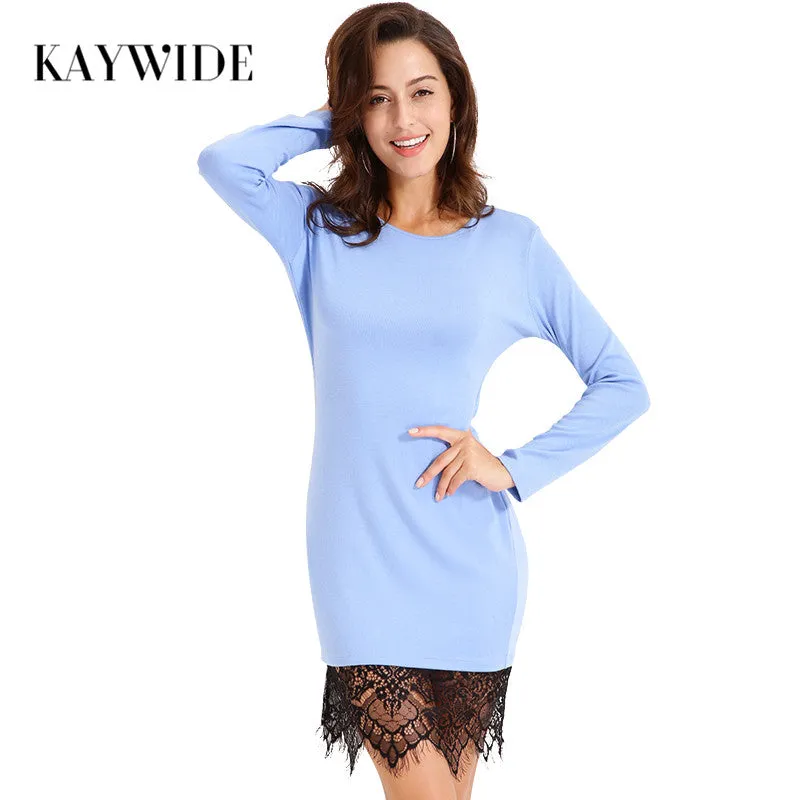 KAYWIDE 2017 Lace Patchwork Autumn Women Dress Casual Bodycon Winter Dresses With Tassel Long Sleeve Ladis Dress Vestidos 15349