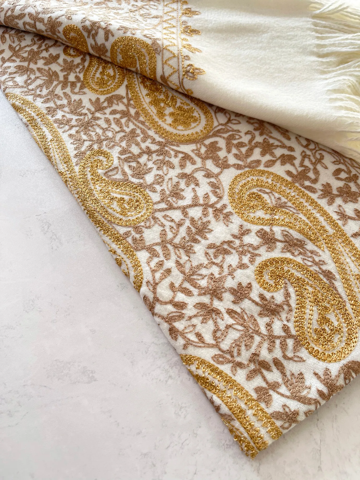 LARGE CREAM PAISLEY CASHMERE COTTON BLEND WINTER SHAWL BLANKET SCARF