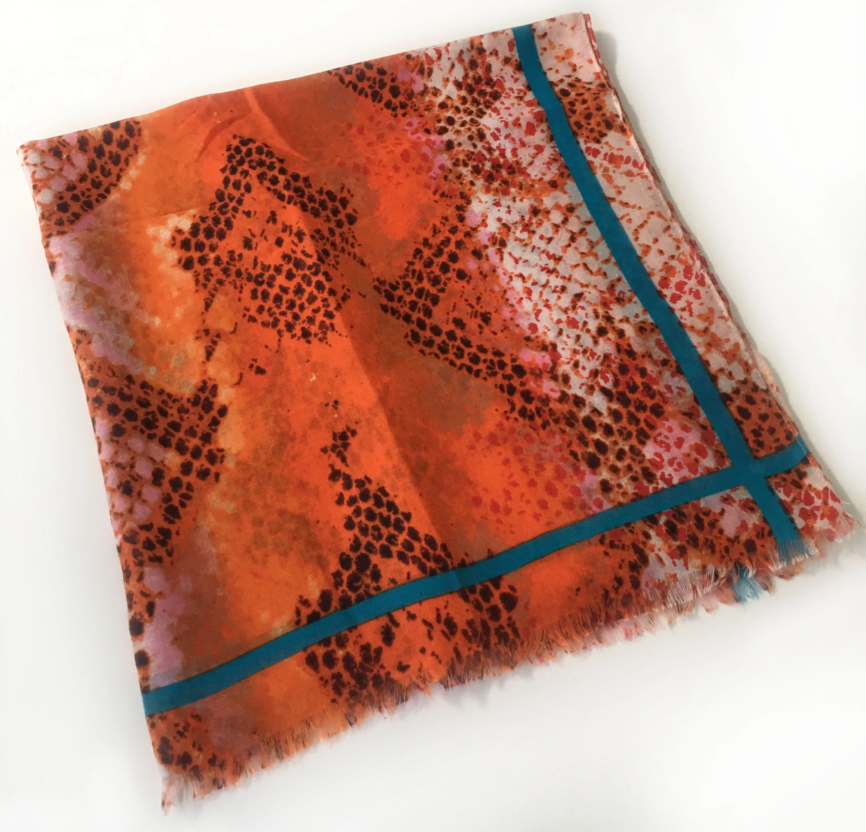 LARGE ORANGE SNAKESKIN PRINT SHAWL SCARF WITH STRIPE