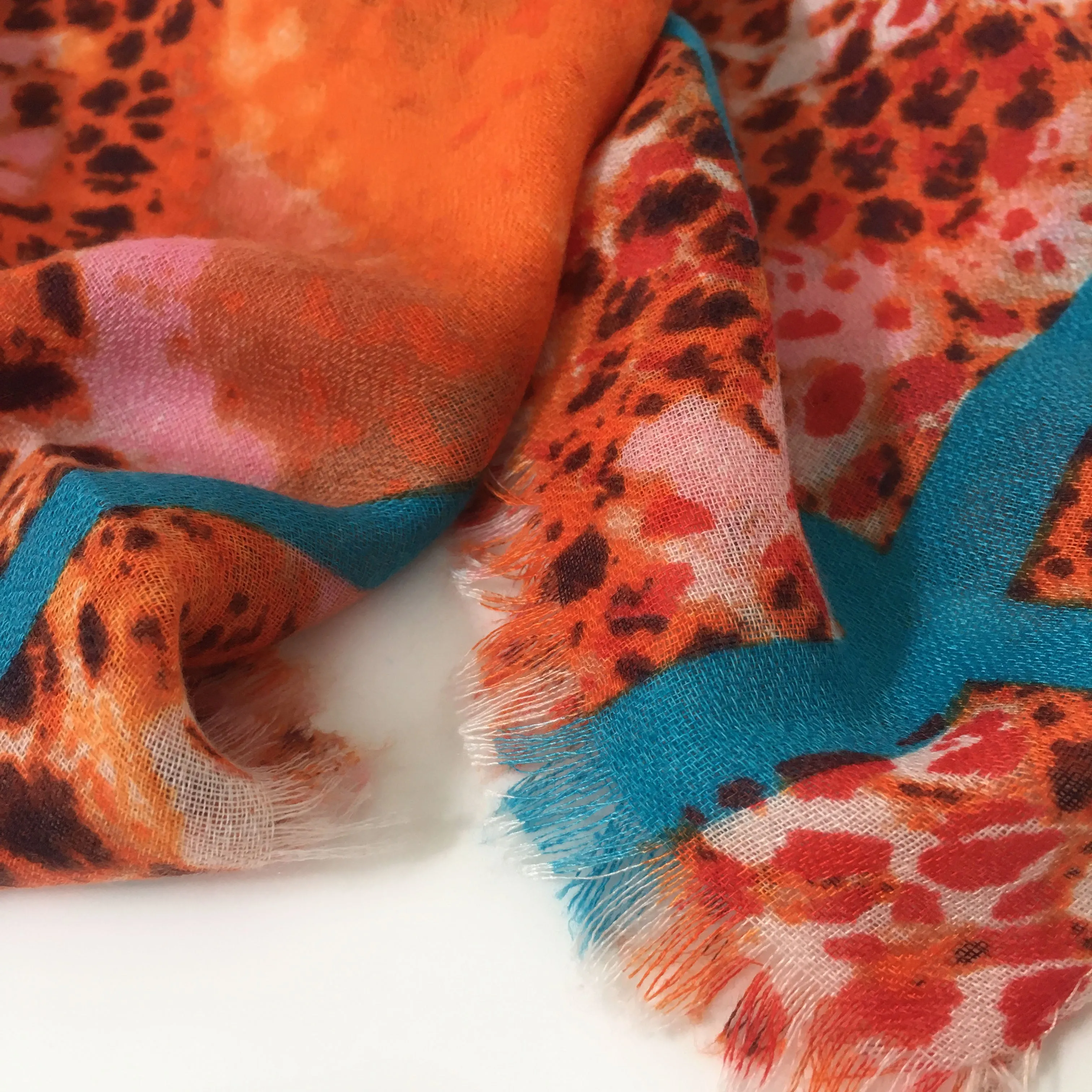 LARGE ORANGE SNAKESKIN PRINT SHAWL SCARF WITH STRIPE