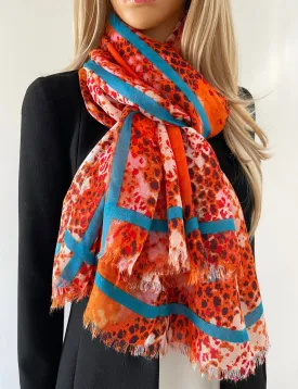 LARGE ORANGE SNAKESKIN PRINT SHAWL SCARF WITH STRIPE