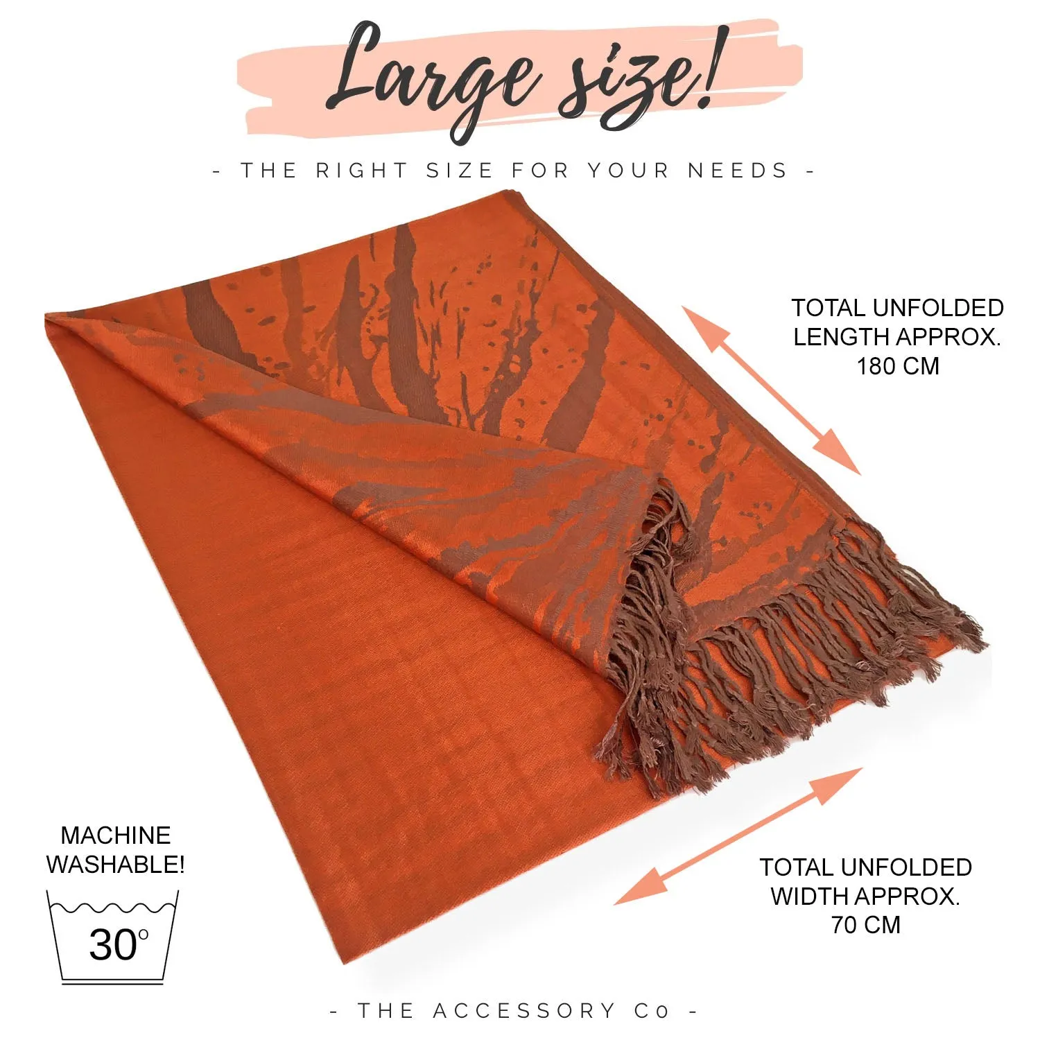 LARGE ORANGE ZEBRA PRINT REVERSIBLE PASHMINA SHAWL SCARF