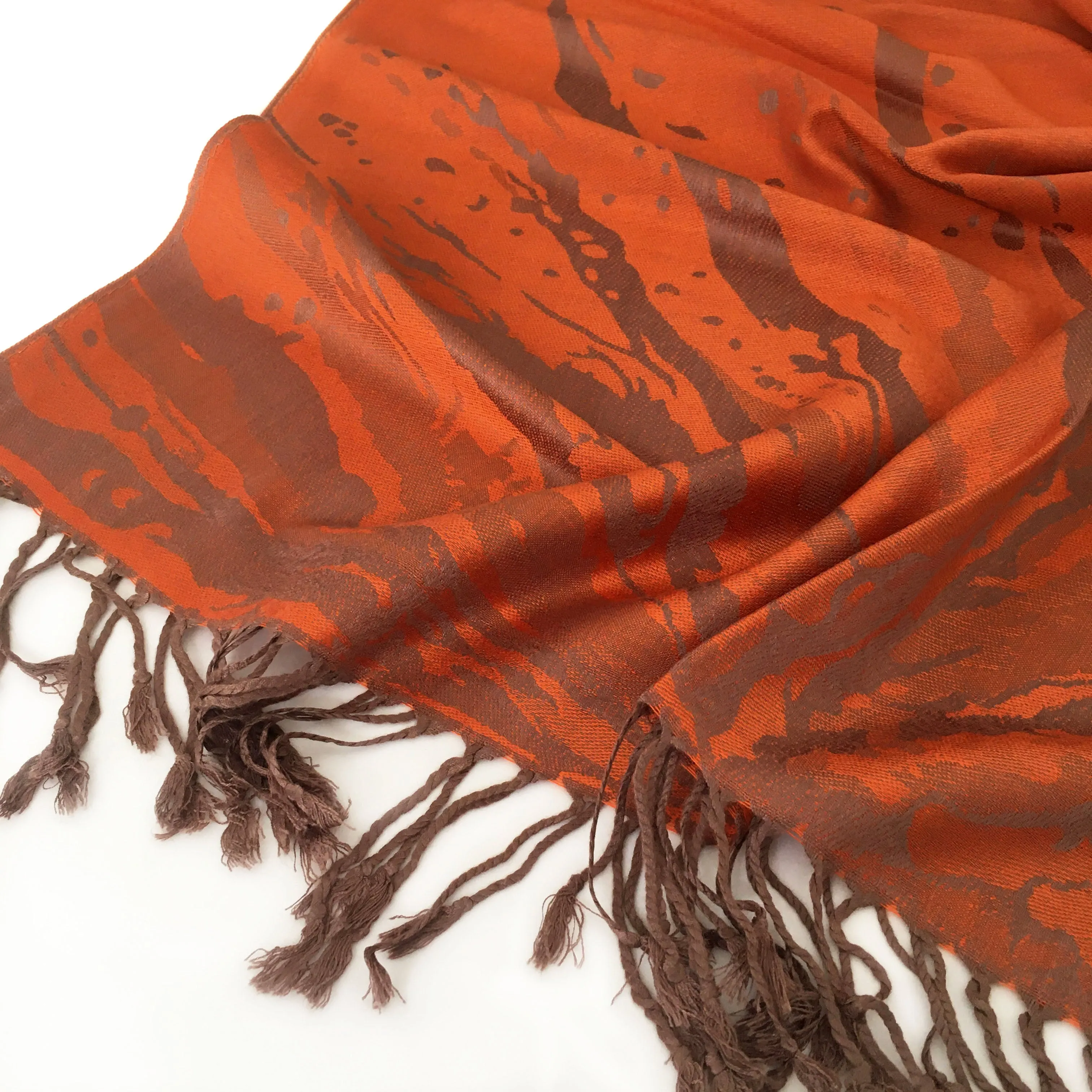 LARGE ORANGE ZEBRA PRINT REVERSIBLE PASHMINA SHAWL SCARF