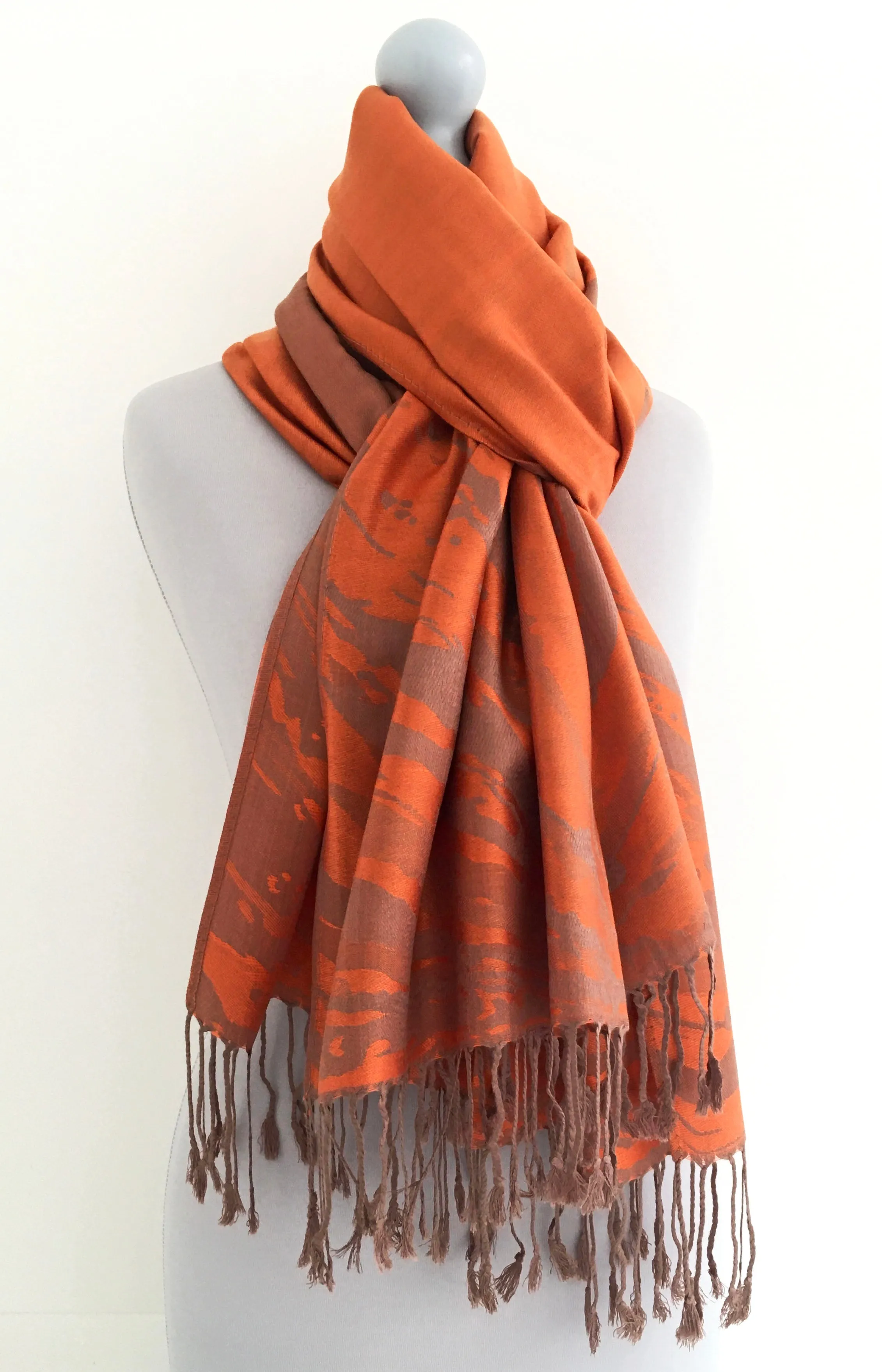 LARGE ORANGE ZEBRA PRINT REVERSIBLE PASHMINA SHAWL SCARF