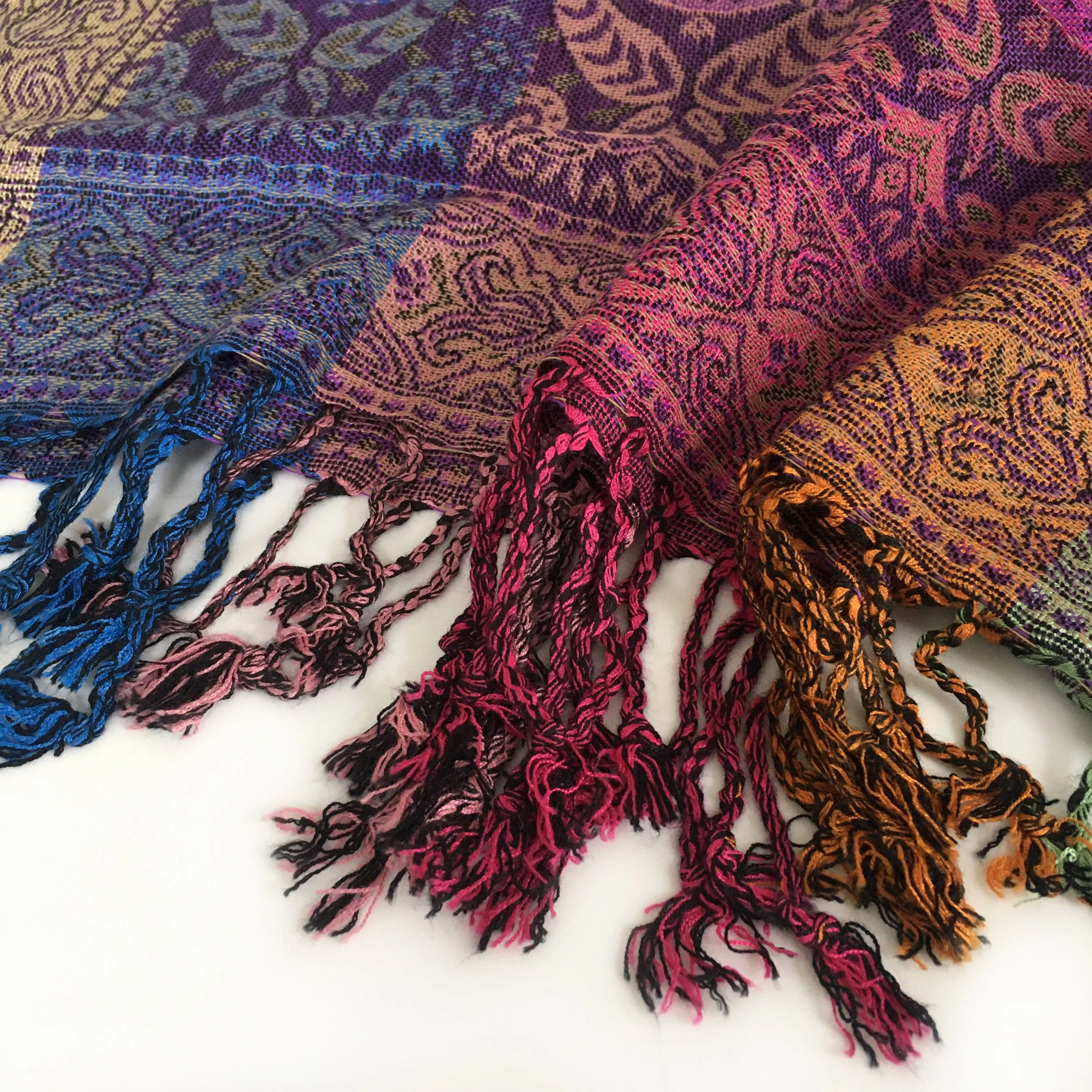 LARGE PURPLE RAINBOW MULTI COLOUR PAISLEY PRINT PASHMINA SHAWL SCARF