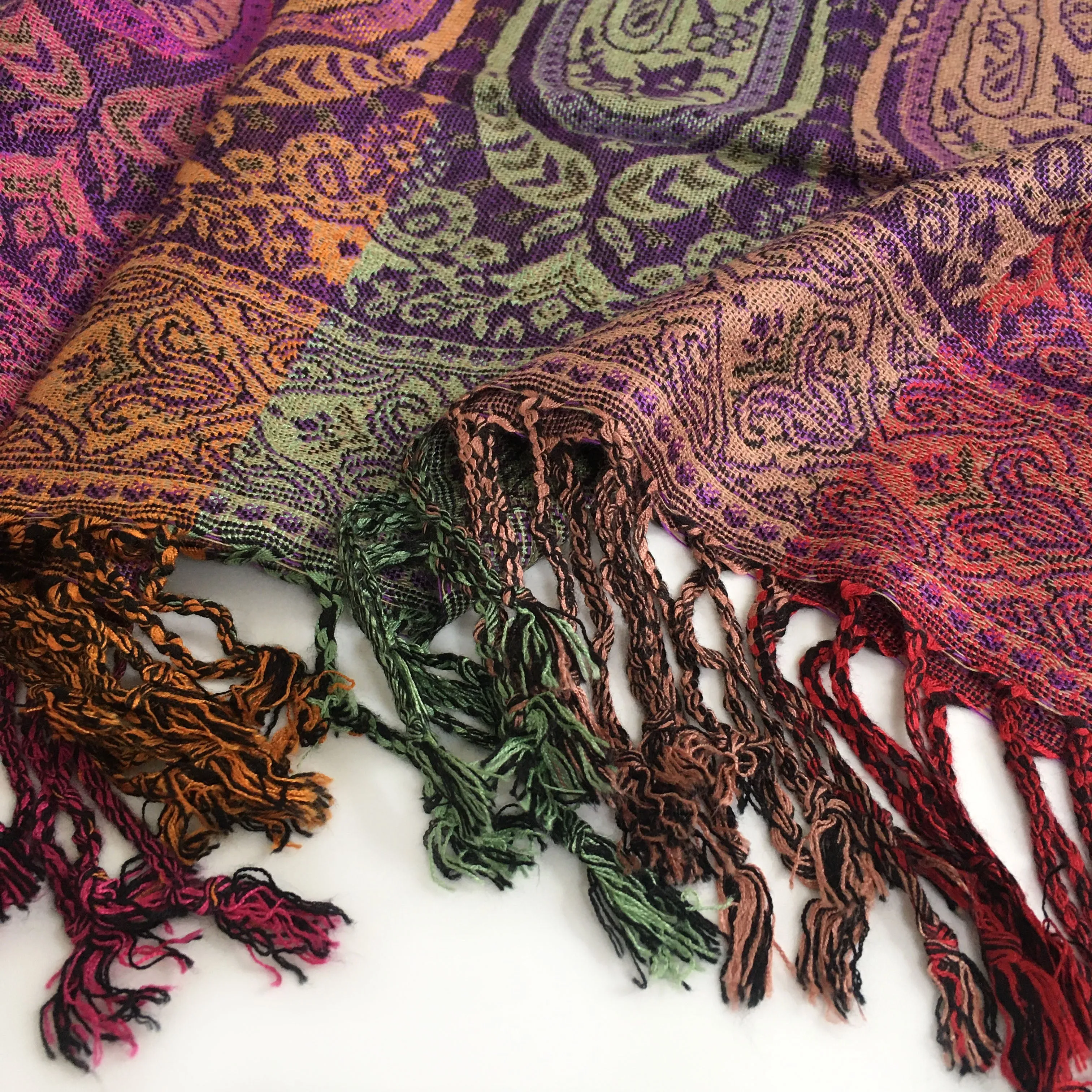 LARGE PURPLE RAINBOW MULTI COLOUR PAISLEY PRINT PASHMINA SHAWL SCARF