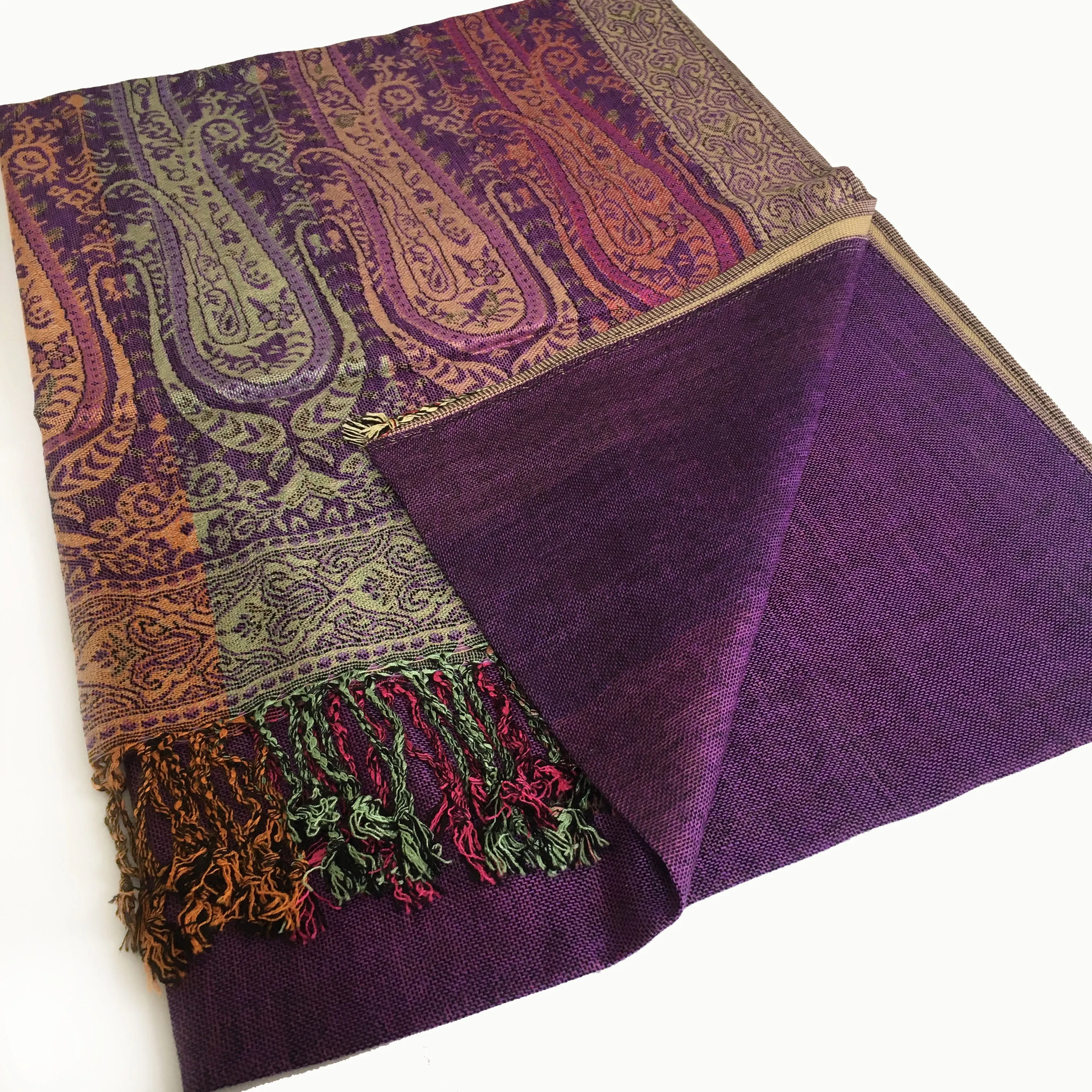 LARGE PURPLE RAINBOW MULTI COLOUR PAISLEY PRINT PASHMINA SHAWL SCARF