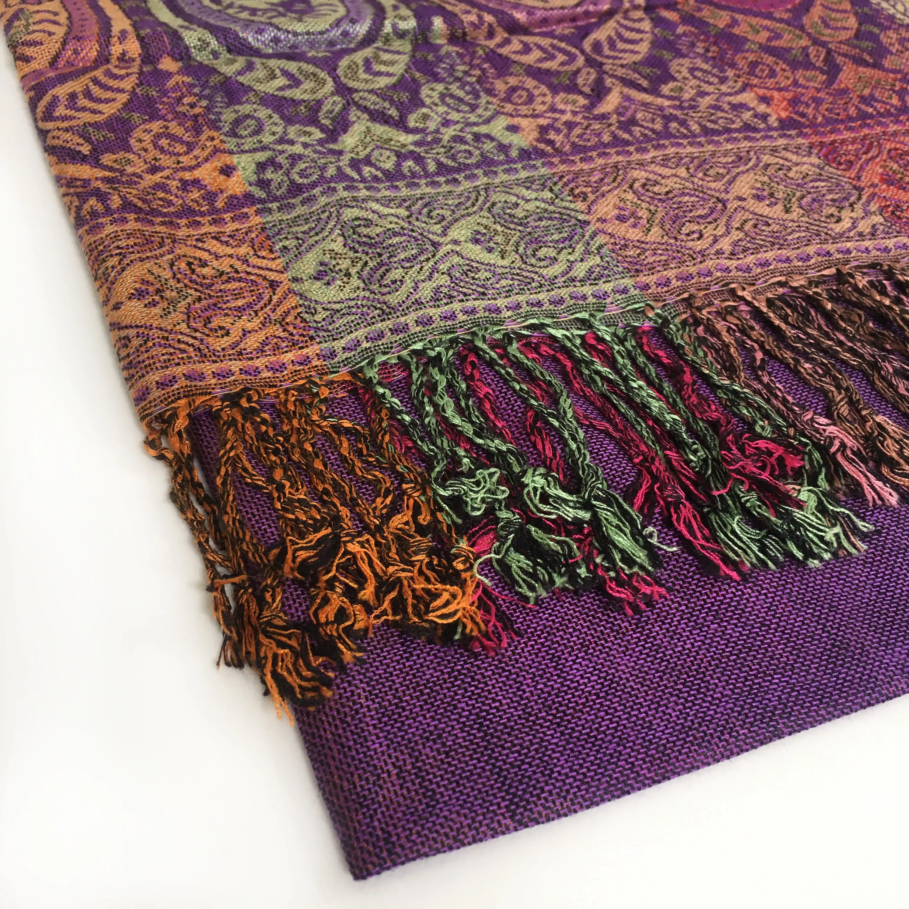 LARGE PURPLE RAINBOW MULTI COLOUR PAISLEY PRINT PASHMINA SHAWL SCARF