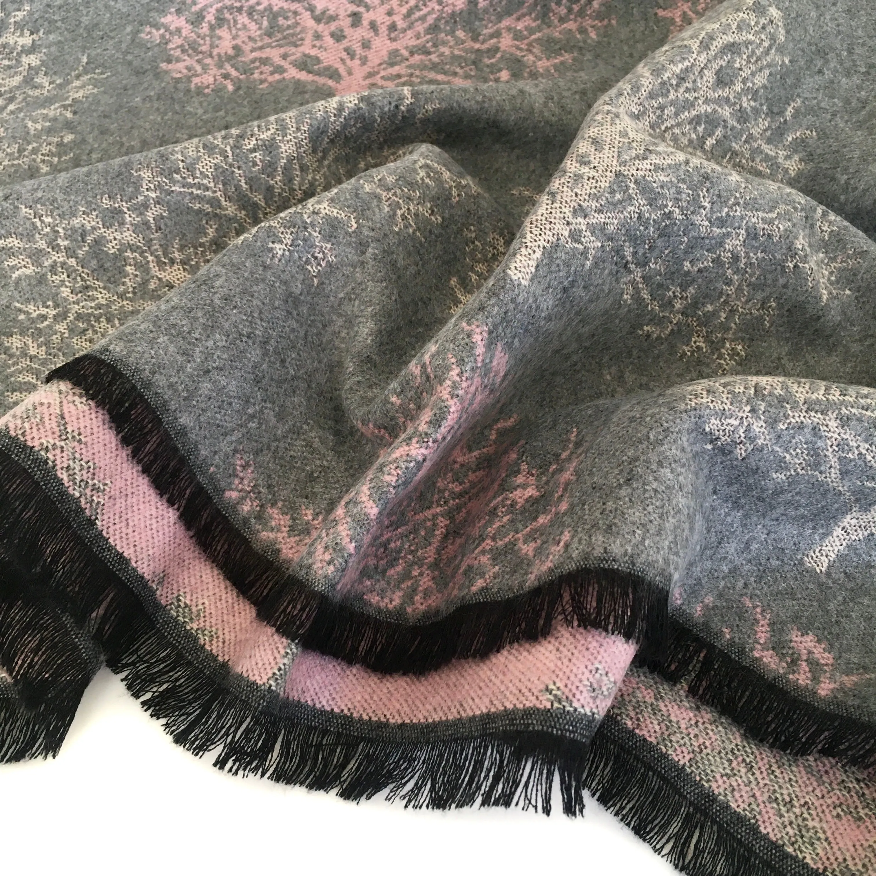 LARGE THICK GREY BLUSH TREE REVERSIBLE WINTER SHAWL BLANKET SCARF